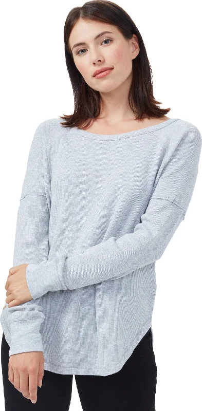 TreeWaffle Crew Neck Long Sleeve T-Shirt - Women's|-|T-shirt à col rond et manches longues TreeWaffle - Femme-- Boxy Fit Fitted Loose