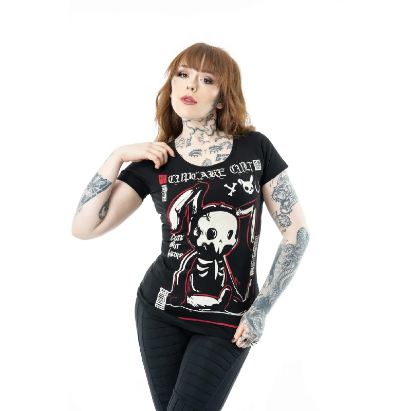 COMIC BUNNY T SHIRT - BLACK-- Fitted T-Shirt Seamless Stretchy