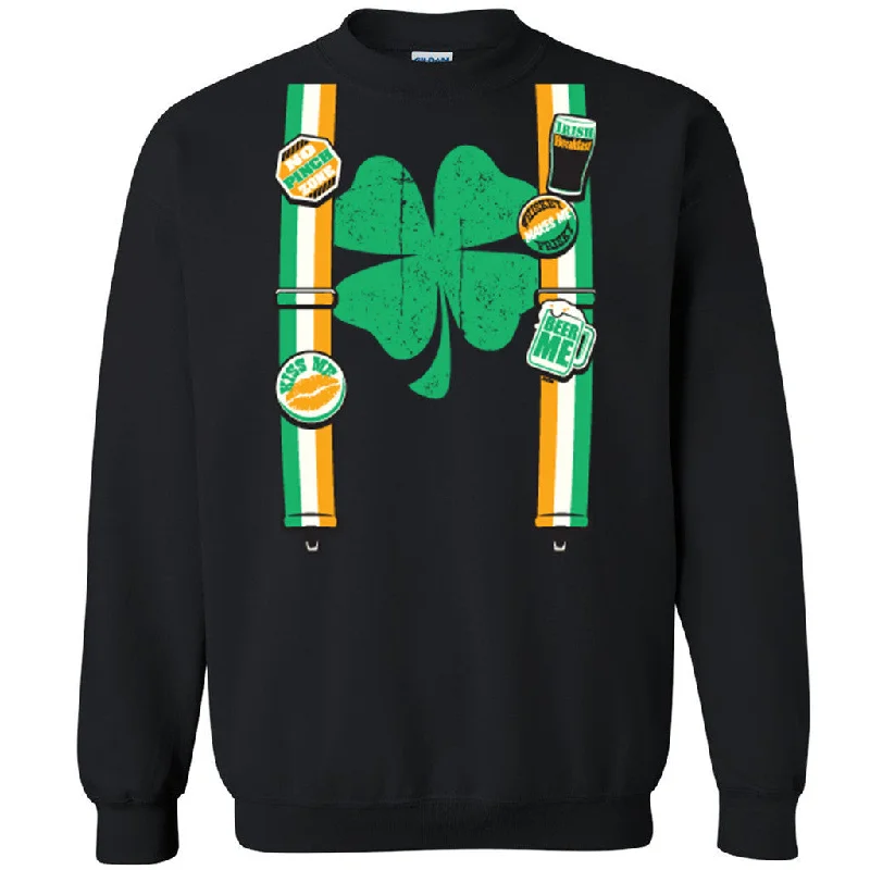 Zexpa Apparelâ„¢ Irish Suspenders Costume St. Patrick's Unisex Crewneck Halloween Xmas Sweatshirt Hoodie with High Neck Warm Protective