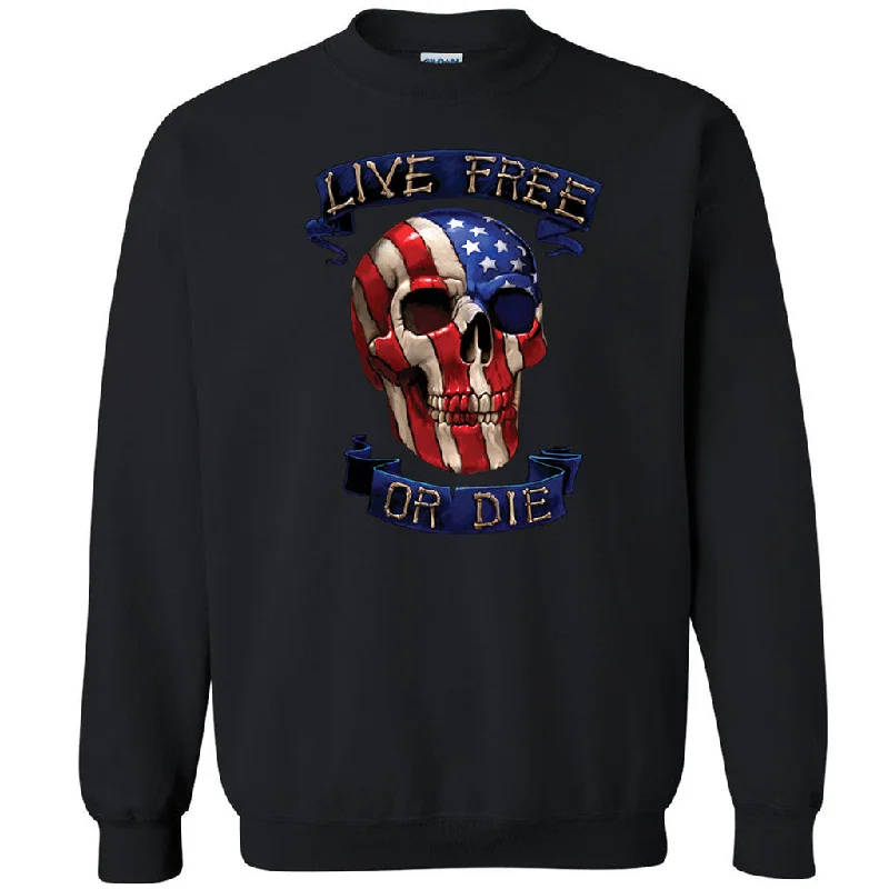 Zexpa Apparelâ„¢ Live Free Or Die Unisex Crewneck Patriotic 4th Fourth Of July Sweatshirt Hoodie with Cropped Fit Short Trendy