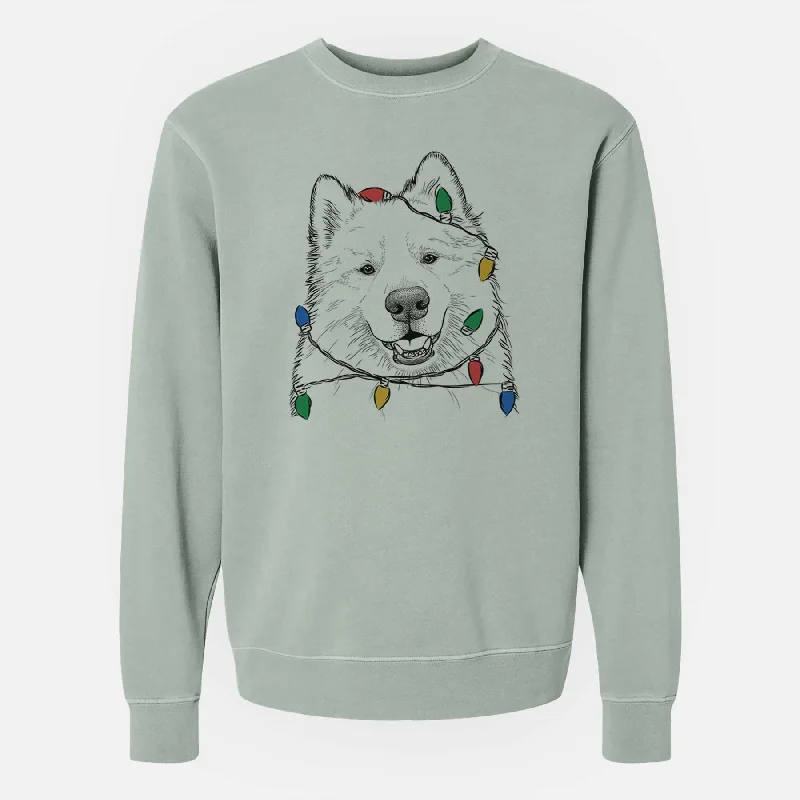 Christmas Lights Foster the Samoyed - Unisex Pigment Dyed Crew Sweatshirt Hoodie with Tied Waist Feminine Flattering Christmas Lights Foster the Samoyed - Unisex Pigment Dyed Crew Sweatshirt Hoodie with Tied Waist Feminine Flattering