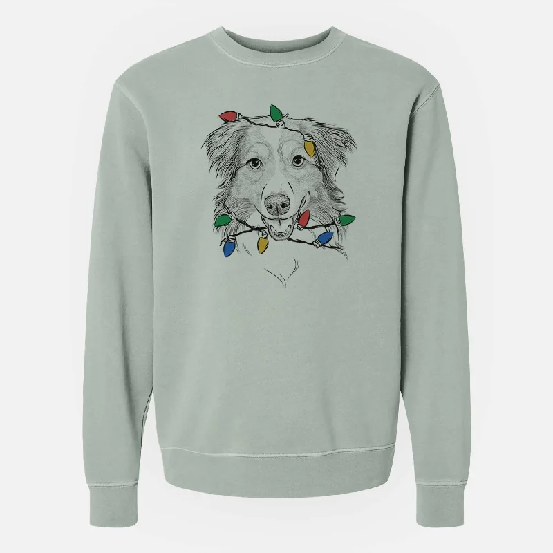 Christmas Lights Hattie the Australian Shepherd - Unisex Pigment Dyed Crew Sweatshirt Hoodie with Hem Patch Decorative Personalized Christmas Lights Hattie the Australian Shepherd - Unisex Pigment Dyed Crew Sweatshirt Hoodie with Hem Patch Decorative Personalized