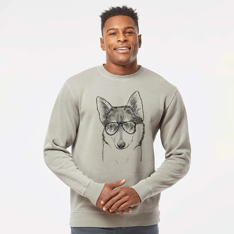 Aviator Nami the Alaskan Klee Kai - Unisex Pigment Dyed Crew Sweatshirt Hoodie with Front Slit Layering Stylish Aviator Nami the Alaskan Klee Kai - Unisex Pigment Dyed Crew Sweatshirt Hoodie with Front Slit Layering Stylish