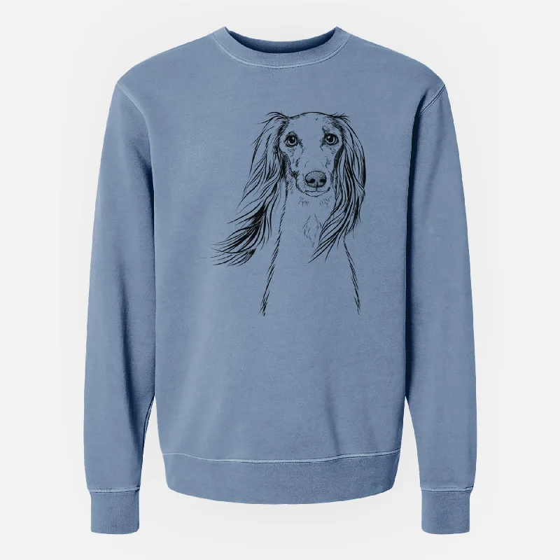 Bare Zahra the Saluki - Unisex Pigment Dyed Crew Sweatshirt Hoodie with Logo Branding Identity Bare Zahra the Saluki - Unisex Pigment Dyed Crew Sweatshirt Hoodie with Logo Branding Identity