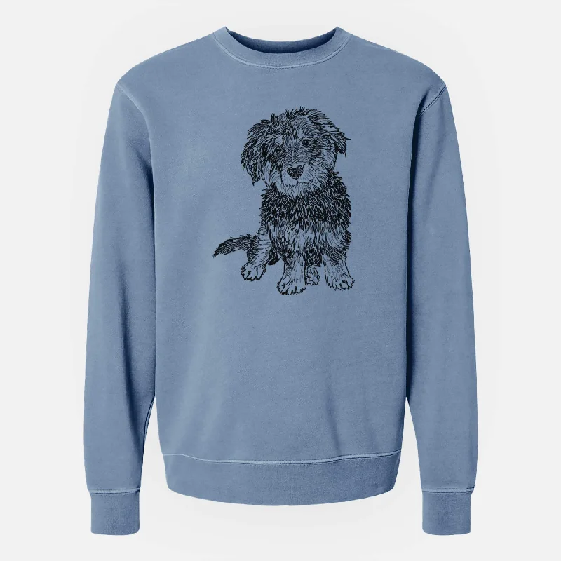 Doodled Remy the Mini Bernedoodle - Unisex Pigment Dyed Crew Sweatshirt Hoodie with Raglan Sleeves Sporty Comfortable Doodled Remy the Mini Bernedoodle - Unisex Pigment Dyed Crew Sweatshirt Hoodie with Raglan Sleeves Sporty Comfortable