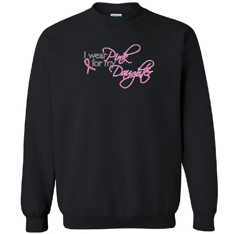 Zexpa Apparelâ„¢ I Wear Pink For My Daughter Unisex Crewneck Breast Cancer Month Sweatshirt Hoodie with Elastic Waist Stretchable Comfortable