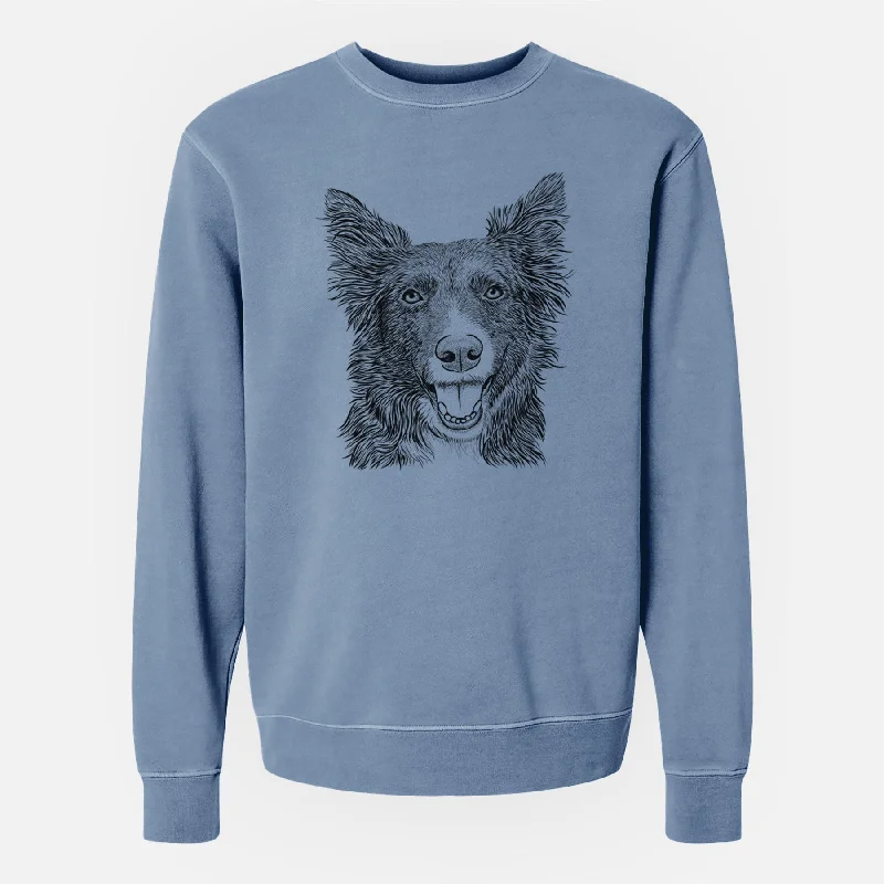 Bare Marti the Border Collie - Unisex Pigment Dyed Crew Sweatshirt Hoodie with Hem Fringe Bohemian Relaxed Bare Marti the Border Collie - Unisex Pigment Dyed Crew Sweatshirt Hoodie with Hem Fringe Bohemian Relaxed