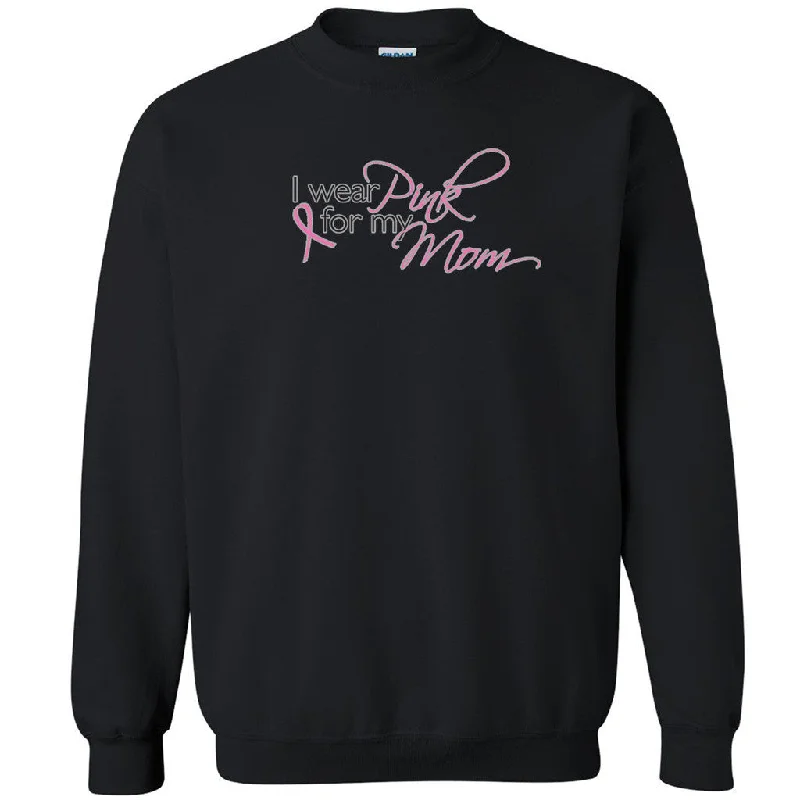 Zexpa Apparelâ„¢ I Wear Pink For My Mom Unisex Crewneck Breast Cancer Month Run Sweatshirt Hoodie with Toggle Buttons Decorative Unique