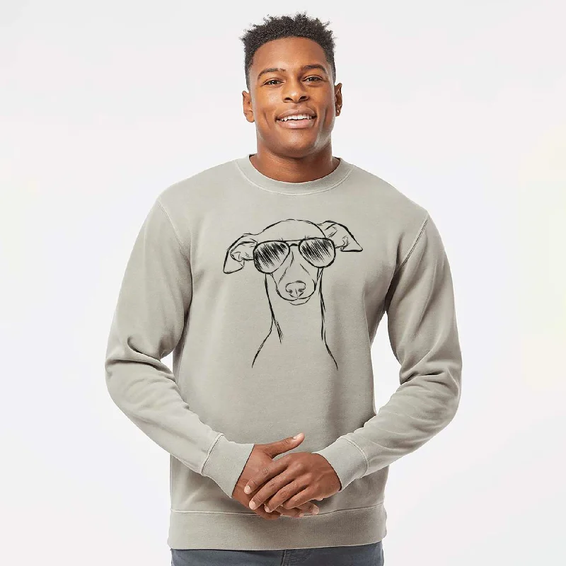 Aviator Ziggie the Italian Greyhound - Unisex Pigment Dyed Crew Sweatshirt Hooded Sweatshirt Casual Wear Street Style Aviator Ziggie the Italian Greyhound - Unisex Pigment Dyed Crew Sweatshirt Hooded Sweatshirt Casual Wear Street Style
