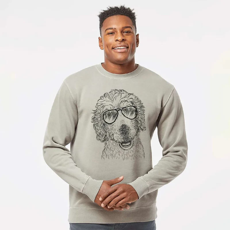 Aviator Preston the Labradoodle - Unisex Pigment Dyed Crew Sweatshirt Hoodie with Drawstring Waist Adjustable Fitted Aviator Preston the Labradoodle - Unisex Pigment Dyed Crew Sweatshirt Hoodie with Drawstring Waist Adjustable Fitted