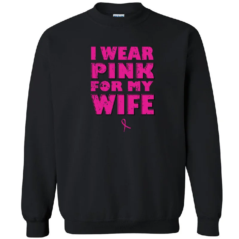 Zexpa Apparelâ„¢ I Wear Pink For My Wife Unisex Crewneck Breast Cancer Awareness Sweatshirt Hoodie with Full-Zip Functional Layering