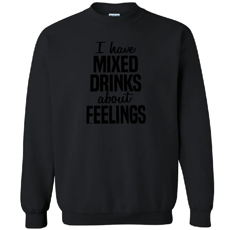 Zexpa Apparelâ„¢ I've Mixed Drinks About Feelings Unisex Crewneck Alcoholic Funny Sweatshirt Hoodie with Exposed Zipper Edgy Industrial