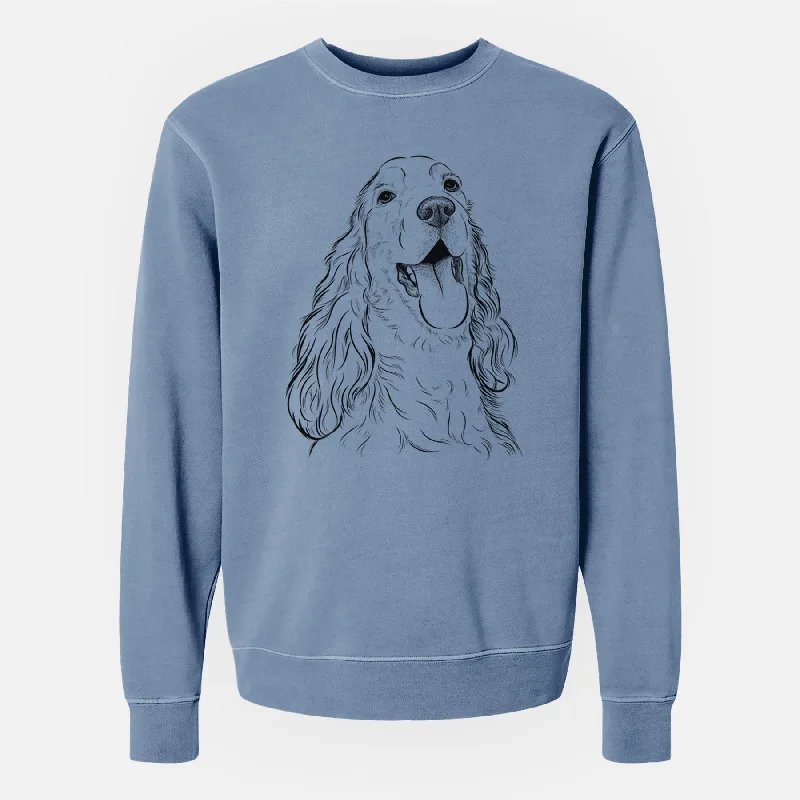 Bare Happy Henry the English Cocker Spaniel - Unisex Pigment Dyed Crew Sweatshirt Hoodie with Hem Applique Textured Unique Bare Happy Henry the English Cocker Spaniel - Unisex Pigment Dyed Crew Sweatshirt Hoodie with Hem Applique Textured Unique