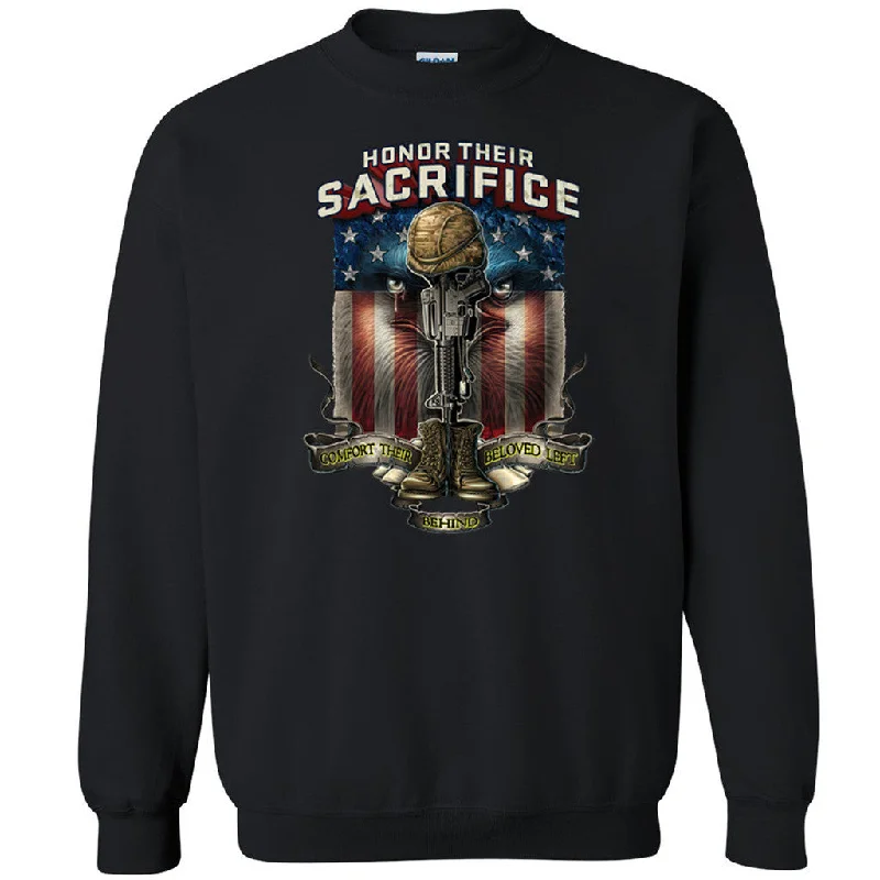 Zexpa Apparelâ„¢ Honor Their Sacrifice Unisex Crewneck US Army Veteran USA flag Sweatshirt Hoodie with Hem Ribbing Snug Secure