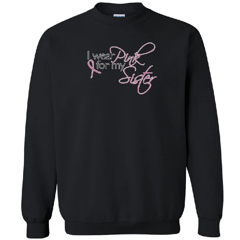 Zexpa Apparelâ„¢ I Wear Pink For My Sister Unisex Crewneck Breast Cancer Month Sweatshirt Hoodie with Snap Buttons Easy Quick