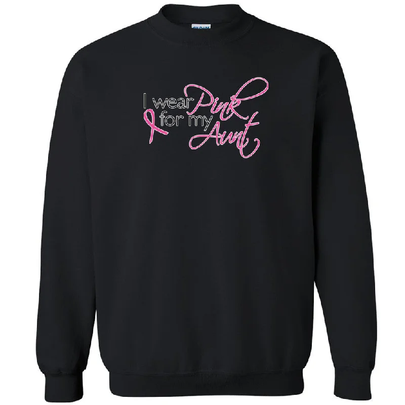 Zexpa Apparelâ„¢ I Wear Pink For My Aunt Unisex Crewneck Breast Cancer Awareness Sweatshirt Hoodie with Belted Waist Structured Tailored