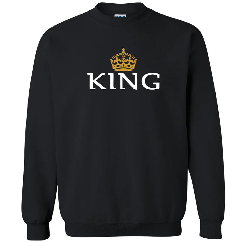 Zexpa Apparelâ„¢ King Gold Crown Unisex Crewneck Couple Matching Valentines Day Sweatshirt Hoodie with Batwing Sleeves Loose Dramatic