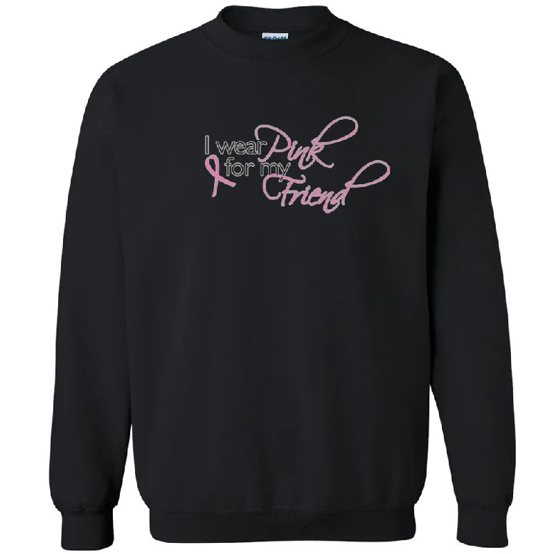 Zexpa Apparelâ„¢ I Wear Pink For My Friend Unisex Crewneck Breast Cancer Month Sweatshirt Hoodie with Velcro Closure Adjustable Secure