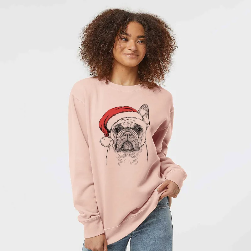 Santa Acelynn the French Bulldog - Unisex Pigment Dyed Crew Sweatshirt Hoodie with Hem Detail Decorative Unique Santa Acelynn the French Bulldog - Unisex Pigment Dyed Crew Sweatshirt Hoodie with Hem Detail Decorative Unique