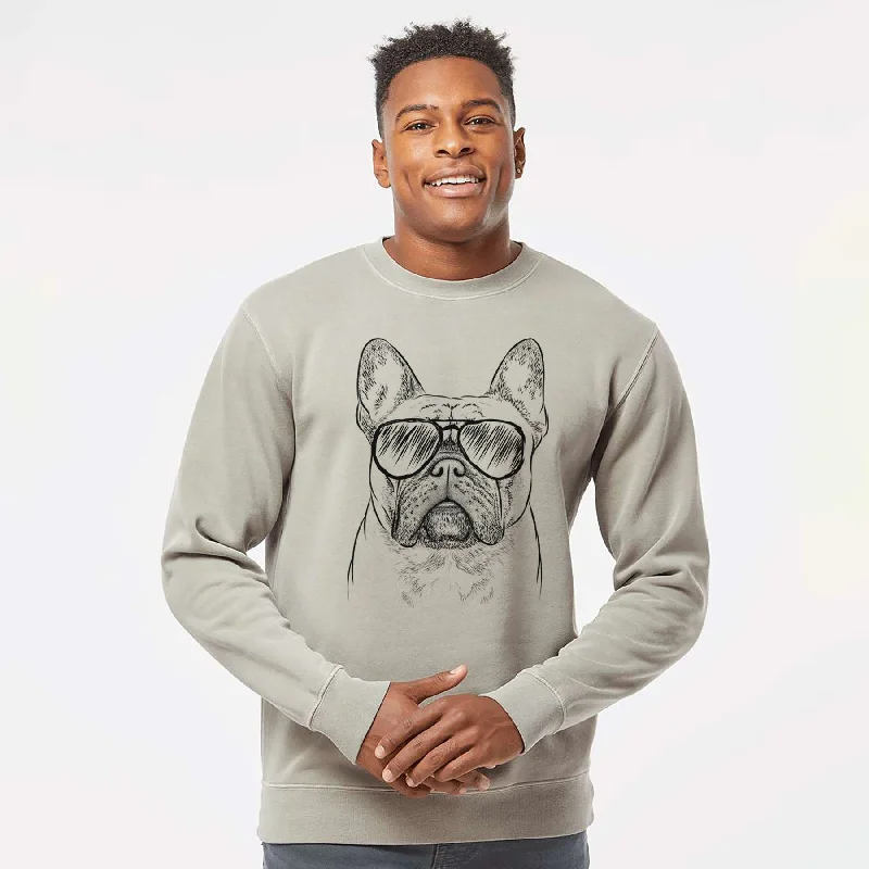 Aviator Acelynn the French Bulldog - Unisex Pigment Dyed Crew Sweatshirt Hoodie with Hem Ribbing Snug Secure Aviator Acelynn the French Bulldog - Unisex Pigment Dyed Crew Sweatshirt Hoodie with Hem Ribbing Snug Secure