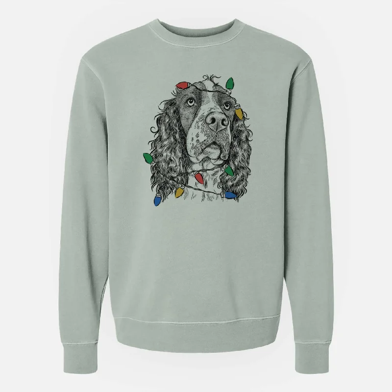 Christmas Lights Millie Mae the English Springer Spaniel - Unisex Pigment Dyed Crew Sweatshirt Hoodie with High-Low Hem Asymmetrical Trendy Christmas Lights Millie Mae the English Springer Spaniel - Unisex Pigment Dyed Crew Sweatshirt Hoodie with High-Low Hem Asymmetrical Trendy