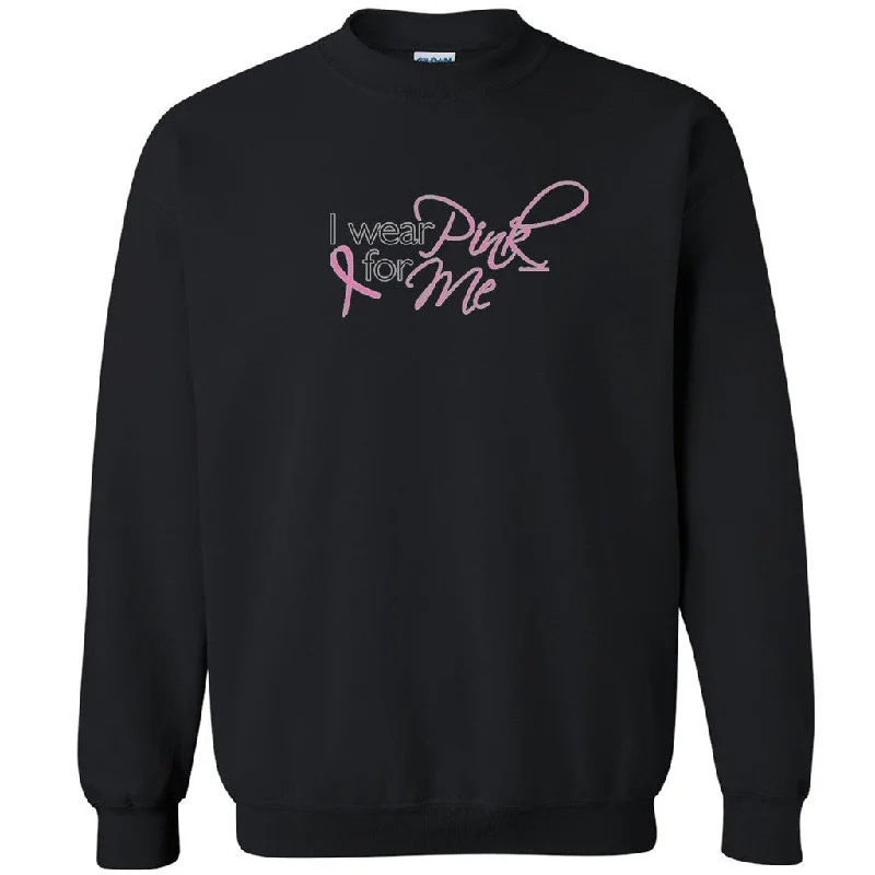 Zexpa Apparelâ„¢ I Wear Pink For Me Unisex Crewneck Breast Cancer Awareness Month Sweatshirt Hoodie with Tied Waist Feminine Flattering