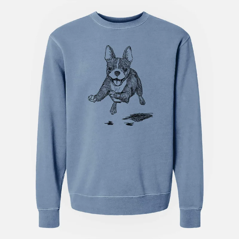 Doodled FiFi the Boston Terrier - Unisex Pigment Dyed Crew Sweatshirt Hoodie with V-Neck Classic Versatile Doodled FiFi the Boston Terrier - Unisex Pigment Dyed Crew Sweatshirt Hoodie with V-Neck Classic Versatile