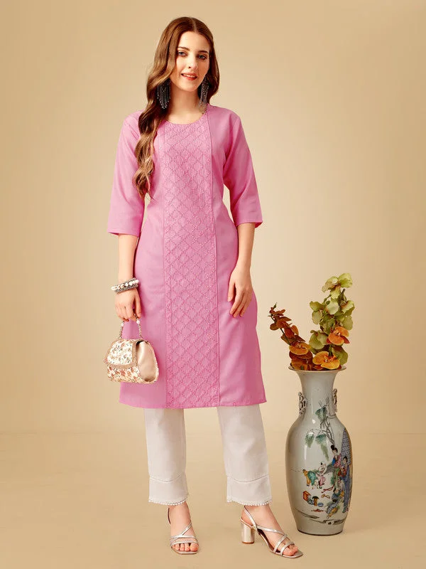 Women's Pink Cotton Blend Embroidered Kurta Pant Set - Jyoti Fashion High-Waist Jogger Pants Women's Pink Cotton Blend Embroidered Kurta Pant Set - Jyoti Fashion High-Waist Jogger Pants