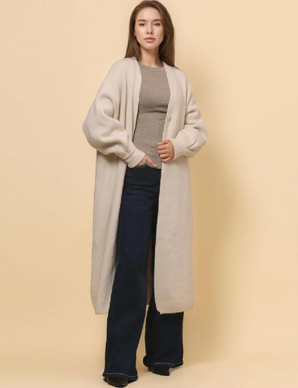 Ladies Solid Color V-Neck Botton Open Long Cardigan SKT4826 Cardigan Knitwear Sweater