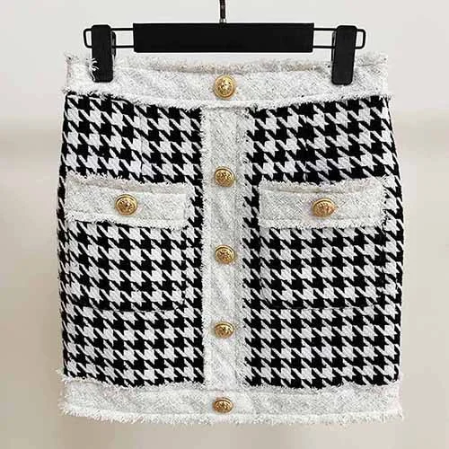 Hight Waisted Black and White Formal Skirt Gold-tone Mini Skirt for Ladies corduroy skirt durable Hight Waisted Black and White Formal Skirt Gold-tone Mini Skirt for Ladies corduroy skirt durable