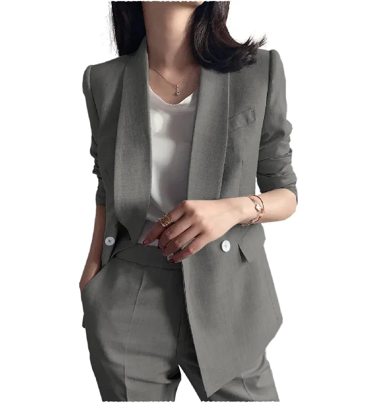 Leisure Shawl Lapel Blzer 2 Pieces Women Suit (Blazer+Pants) Comfortable Pleated Pants