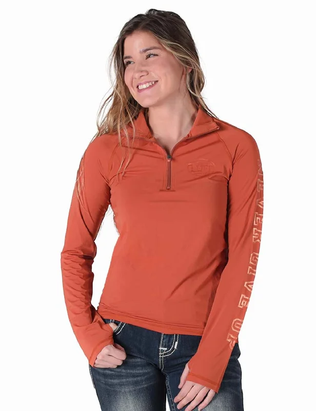 Cowgirl Tuff Womens UPF Quarter Zip Rust Nylon Softshell Jacket V-Neck Jacket Boat Neck Jacket Square Neck Jacket