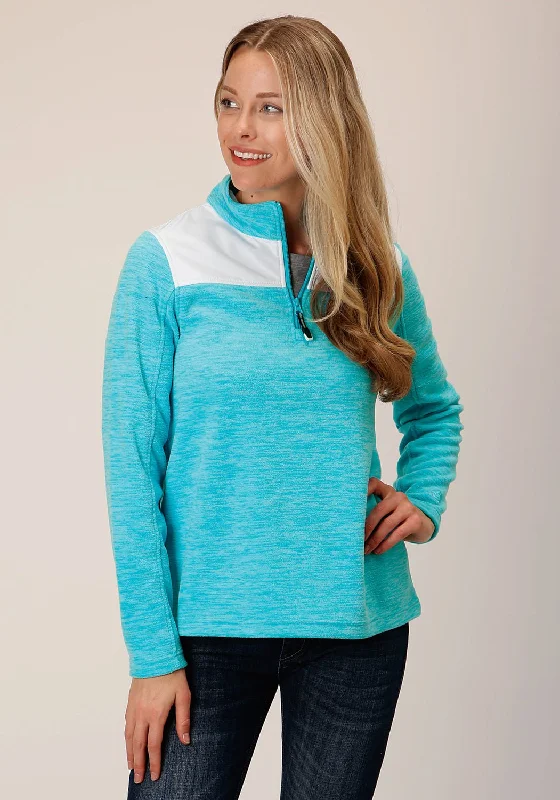 Roper Womens Micro Heather Turquoise 100% Polyester Fleece Jacket Front Pockets Side Pockets Patch Pockets Roper Womens Micro Heather Turquoise 100% Polyester Fleece Jacket Front Pockets Side Pockets Patch Pockets