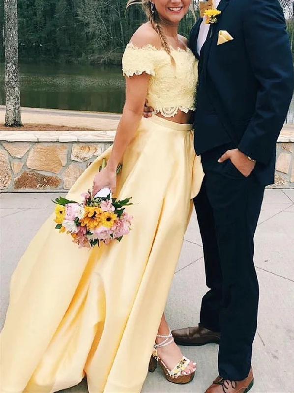 Two Pieces Light Yellow Lace Bead Prom Dress,Long A-Line Party Dress with Side Slit cg947 Bodycon Fitted Nightout Two Pieces Light Yellow Lace Bead Prom Dress,Long A-Line Party Dress with Side Slit cg947 Bodycon Fitted Nightout