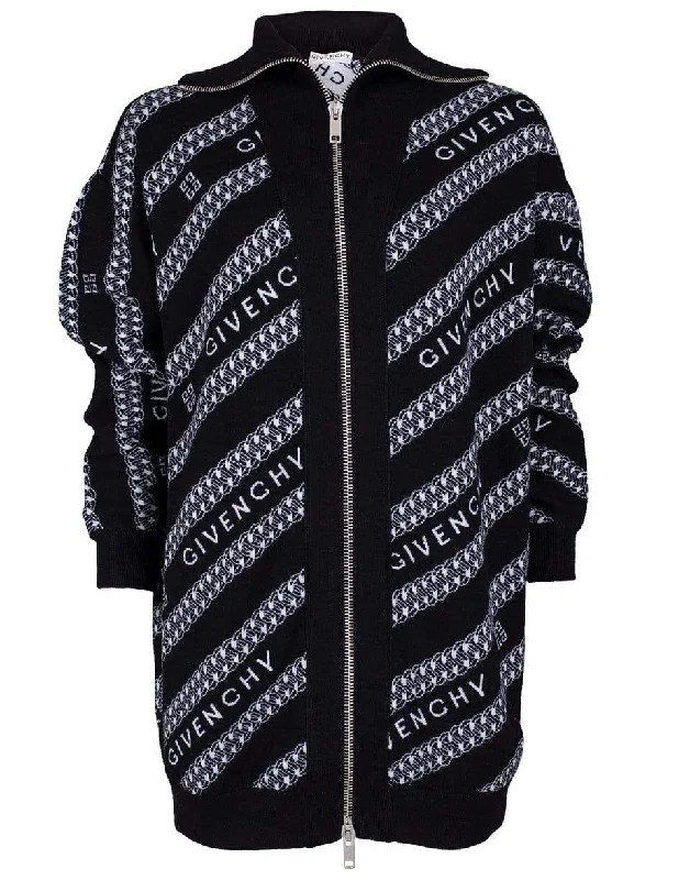 Chain Logo Jacquard Cardigan Fitted Slim Tailored