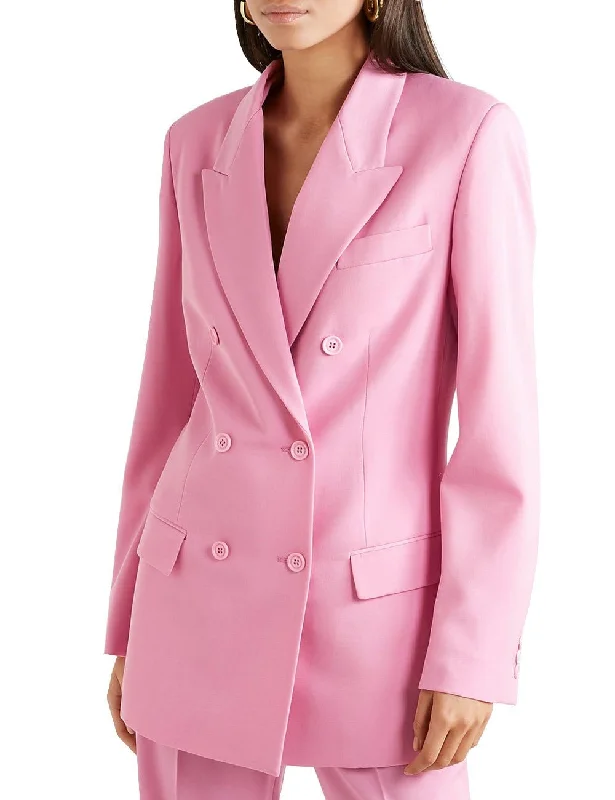 Women's Leisure 2 Pieces Double Breasted Solid Color Peak Lapel Suit (Blazer+Pants) Classic Chino Pants