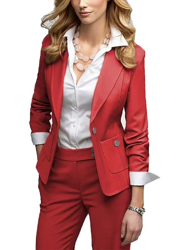Women's Casual 2 Pieces Slim Fit Solid Color Peak Lapel Suit (Blazer+Pants) Wide-Legged Palazzos