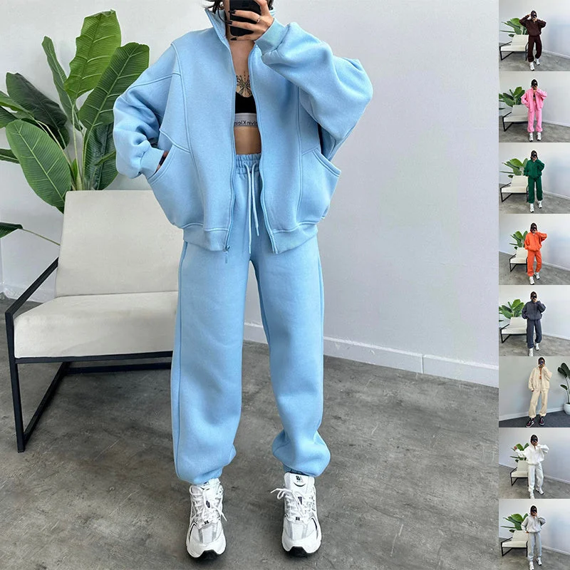 Sports Suits With Pockets Stand-up Collar Zipper Cardigan And Drawstring Trousers Fashion Jogger Set Outfits Tracksuits Women's Clothing Iron Safe Non-Iron Wrinkle Free Sports Suits With Pockets Stand-up Collar Zipper Cardigan And Drawstring Trousers Fashion Jogger Set Outfits Tracksuits Women's Clothing Iron Safe Non-Iron Wrinkle Free