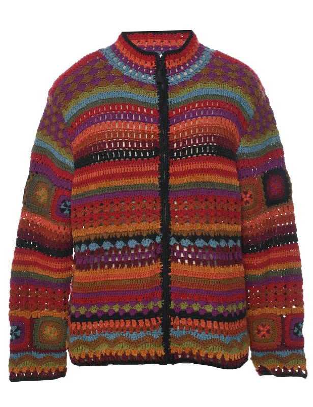 Zip Front Cardigan - L Chenille Brocade Lace