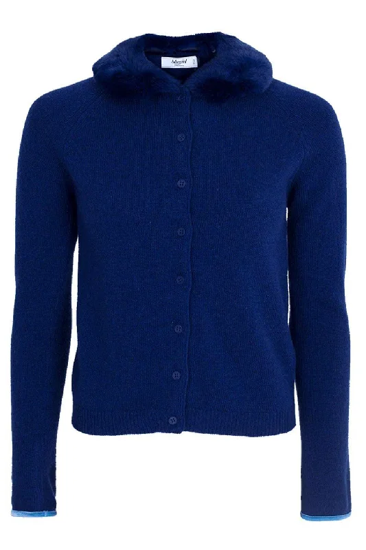 Cardigan With Fur Collar Notch Collar Peter Pan Collar Cowl Neck