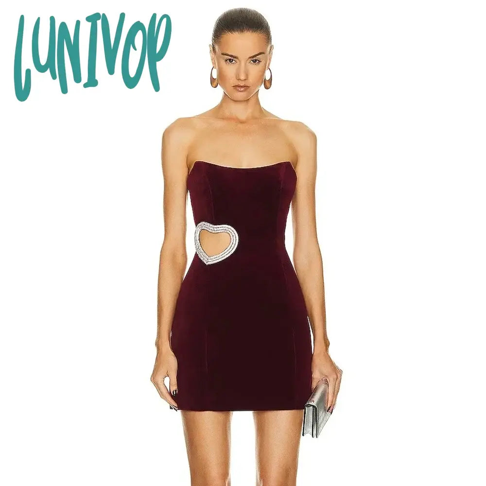 Lunivop High Quality Sexy Strapless Hollow Diamond Heart Luxury Wine Red Tight Bandage Dress Vestidos Para Mujer Cocktail Party Dresses Tunics stripes playful Lunivop High Quality Sexy Strapless Hollow Diamond Heart Luxury Wine Red Tight Bandage Dress Vestidos Para Mujer Cocktail Party Dresses Tunics stripes playful