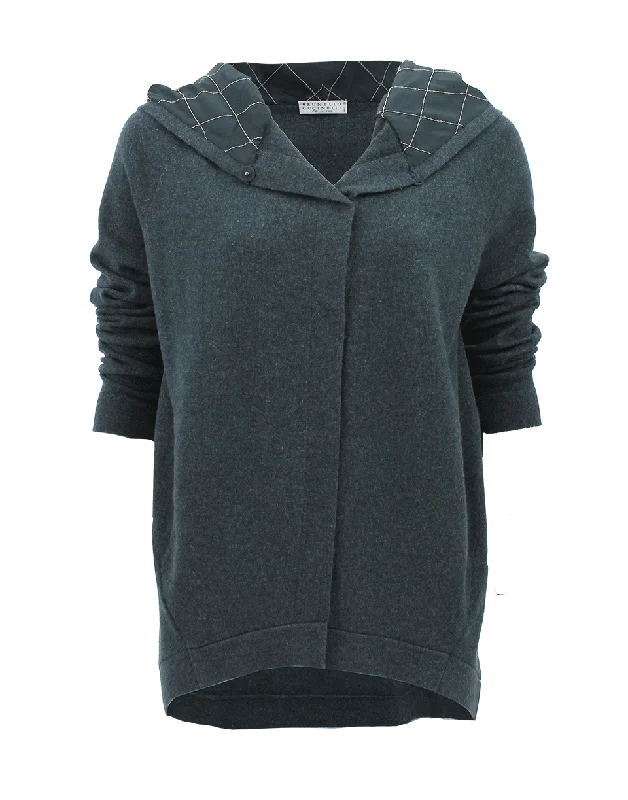 Long Sleeve Asymmetrical Cardigan with Hoodie Stylish Fashionable Trendy