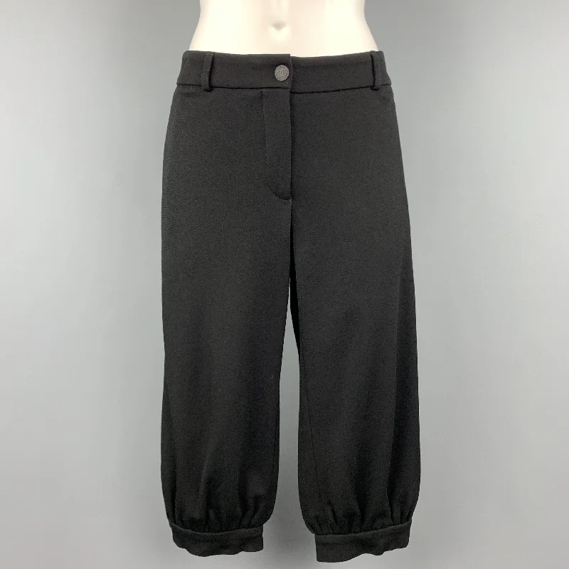 CHANEL Size 10 Black Modal Blend Wide Leg Ruched Capri Pants Fashionable Track Pants CHANEL Size 10 Black Modal Blend Wide Leg Ruched Capri Pants Fashionable Track Pants