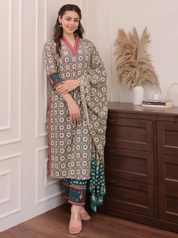 Women's Light Green Viscose Printed Kurta And Pant Set With Dupatta - Alvami Comfortable Cargo Pants