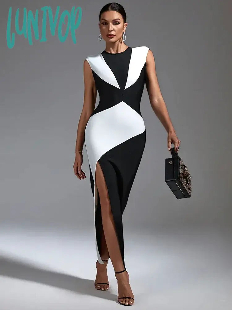 Lunivop Fashion Elegant Sleeveless Round Neck Sexy Color Matching Tight Long Bandage Dress Vestidos Para Mujer Cocktail Party Dresses Tunics Evening elegant Lunivop Fashion Elegant Sleeveless Round Neck Sexy Color Matching Tight Long Bandage Dress Vestidos Para Mujer Cocktail Party Dresses Tunics Evening elegant