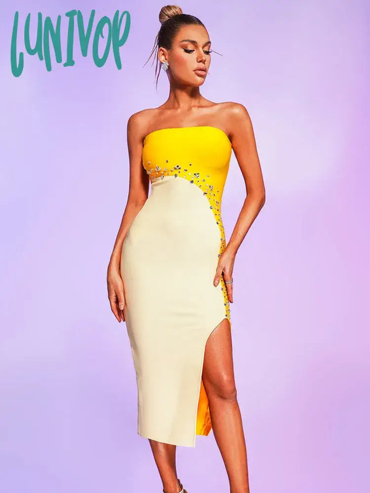 Lunivop Women Summer Sexy Strapless Backless Studded Beading Midi Bodycon Bandage Dress Elegant Evening Club Party Dress Chiffon Maxi Beach Lunivop Women Summer Sexy Strapless Backless Studded Beading Midi Bodycon Bandage Dress Elegant Evening Club Party Dress Chiffon Maxi Beach