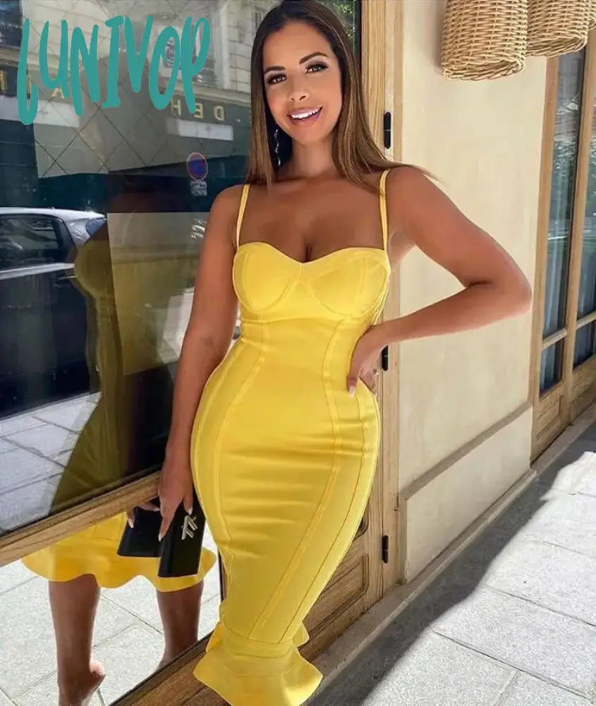 Lunivop Summer Style Sexy V Neck Backless Mermaid Yellow Women Bandage Dress Fashion Evening Club Party Dress Vestido Satin Halter Glamorous Lunivop Summer Style Sexy V Neck Backless Mermaid Yellow Women Bandage Dress Fashion Evening Club Party Dress Vestido Satin Halter Glamorous